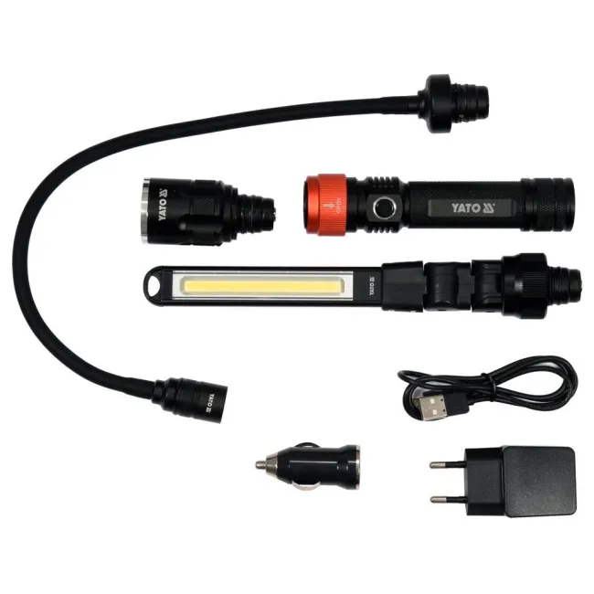 Lampa de atelier 3in1, Yato, Aluminiu/ABS, Banda LED, 380 lm, 1.5-8.5 h, IP54, Negru YT-08521