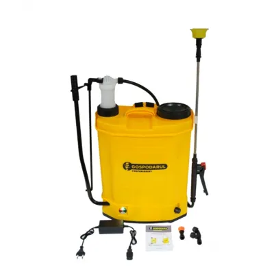 Pompa de stropit, electrica si manuala (2 in 1), Gospodarul Profesionist, 12V, 10A, tip rucsac, rezervor 16L Pompa de stropit, electrica si manuala (2 in 1), Gospodarul Profesionist, 12V, 10A, tip rucsac, rezervor 16L