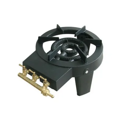 Arzator tip pirostrie exterior din fonta cu 3 robineti (7.7 kW), diametru 300mm, gaz, GPL butelie Arzator tip pirostrie exterior din fonta cu 3 robineti (7.7 kW), diametru 300mm, gaz, GPL butelie
