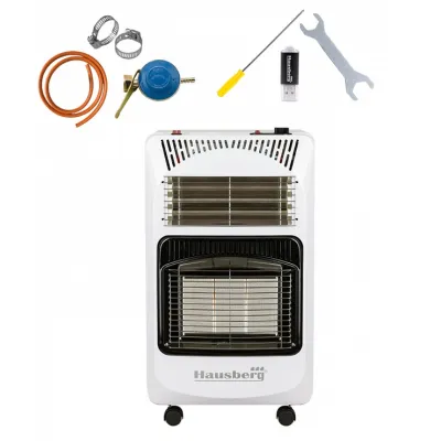 Pachet Soba pe gaz GPL (butelie) si electric Hausberg HB-1020AB, aprindere piezo-electrica, 4.2kW, Alb, Ceas butelie, 1m furtun gaz MN2015 si 2 coliere furtun Pachet Soba pe gaz GPL (butelie) si electric Hausberg HB-1020AB, aprindere piezo-electrica, 4.2kW, Alb, Ceas butelie, 1m furtun gaz MN2015 si 2 coliere furtun