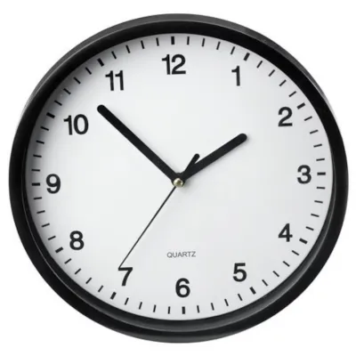 Ceas de perete, diametru 20cm, cu orificiu pentru agatat, negru Ceas de perete, diametru 20cm, cu orificiu pentru agatat, negru