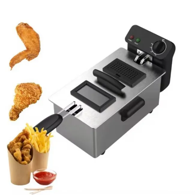 Friteuza profesionala, 2000W, 3 L, Termostat reglabil, cos detasabil, fereastra de vizualizare in capac, otel inoxidabil, gri-argintiu