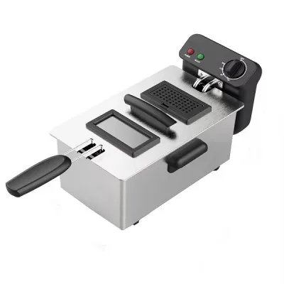 Friteuza profesionala, 2000W, 3 L, Termostat reglabil, cos detasabil, fereastra de vizualizare in capac, otel inoxidabil, gri-argintiu