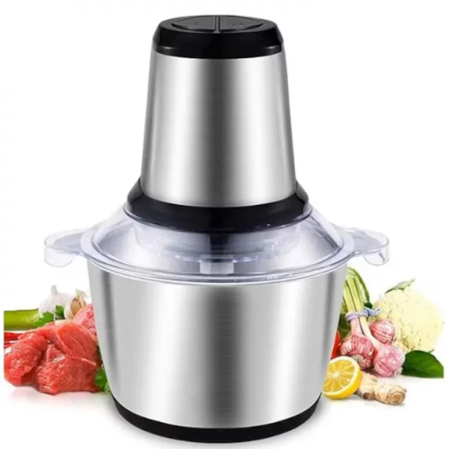 Tocator electric multifunctional, capacitate 2L, pentru carne si legume, 4 lame din otel inoxidabil, recipient din inox, 2 viteze, putere 500W, argintiu Tocator electric multifunctional, capacitate 2L, pentru carne si legume, 4 lame din otel inoxidabil, recipient din inox, 2 viteze, putere 500W, argintiu