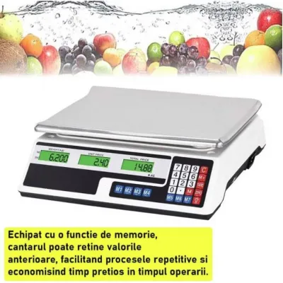 Cantar electronic comercial pentru legume / fructe, cantarire maxima 40 kg, digital, functie de memorie