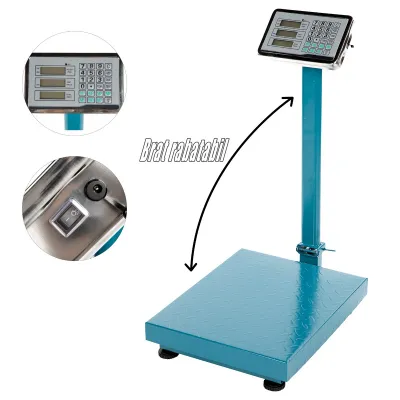 Cantar electronic comercial cu brat, 350 Kg, platforma 40x50cm din otel striat, brat rabatabil, cu acumulator si brat rabatabil