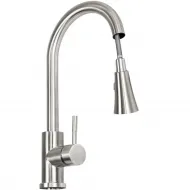 Baterie chiuveta bucatarie, cu dus extractabil, pipa inalta, cartus ceramic, buton on/off, 2 tipuri jet, otel inoxidabil, argintiu mat, MIXXUS SUS-0140B