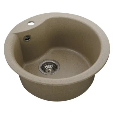 Chiuveta bucatarie compozit de marmura TURAS, neagra, bej, diametru 482 mm, sifon inclus