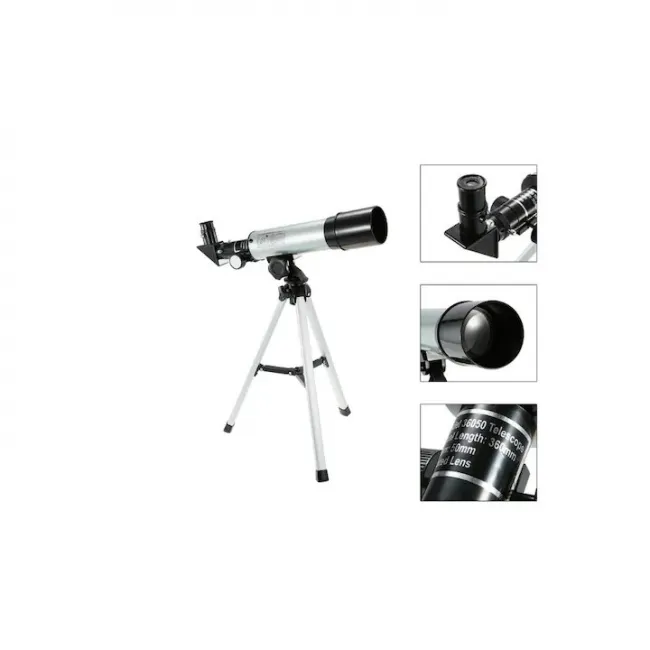 Telescop astronomic profesional, cu trepied din aluminiu, distanta focala 360mm si prisme De 90°, argintiu