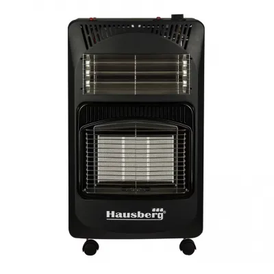 Soba pe gaz GPL si electrica Hausberg HB-1022NG, aprindere piezo-electrica, 3 placi de incalzire ceramic putere totala 4.2kW, sistem de oprire automata a gazului, Negru