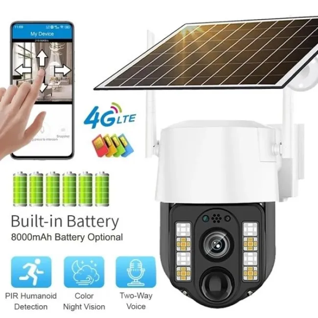 Camera de supraveghere 355° cu panou solar 7.5W, 4G SIM Slot, 1080P HD, alarma, vedere nocturna