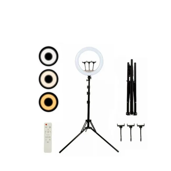 Lampa circulara 50CM Ring Light model Studio, diametru + stativ 200cm, 450 leduri, telecomanda, lumina calda / rece / naturala