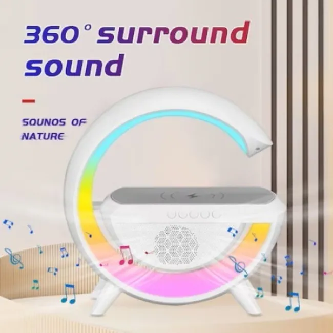 Incarcator Rapid Wireless 15W, 3 in 1 cu Bluetooth, Speaker, Lampa Smart LED RGB