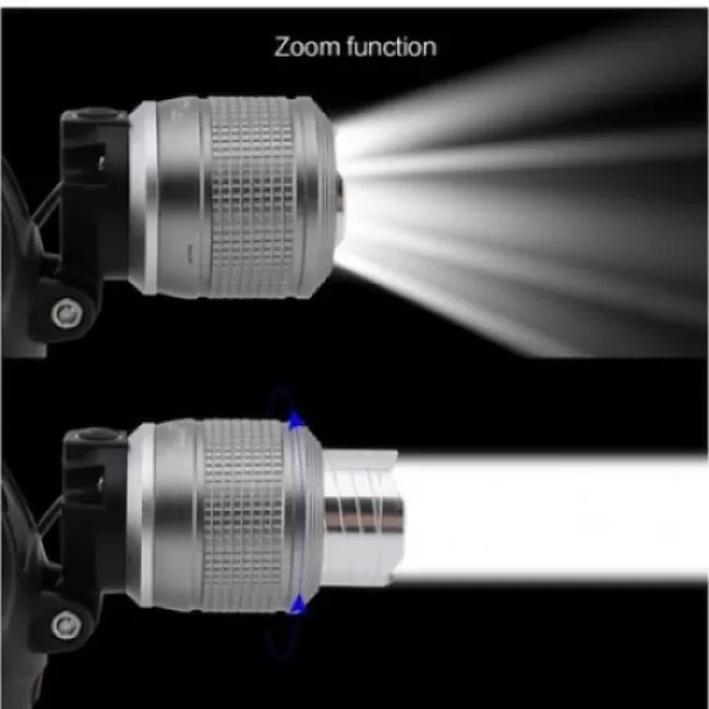 Lanterna frontala cu Zoom, 2 led-uri T6 si XPE, alb/albastru, acumulator 2x3.7v 8800mAh