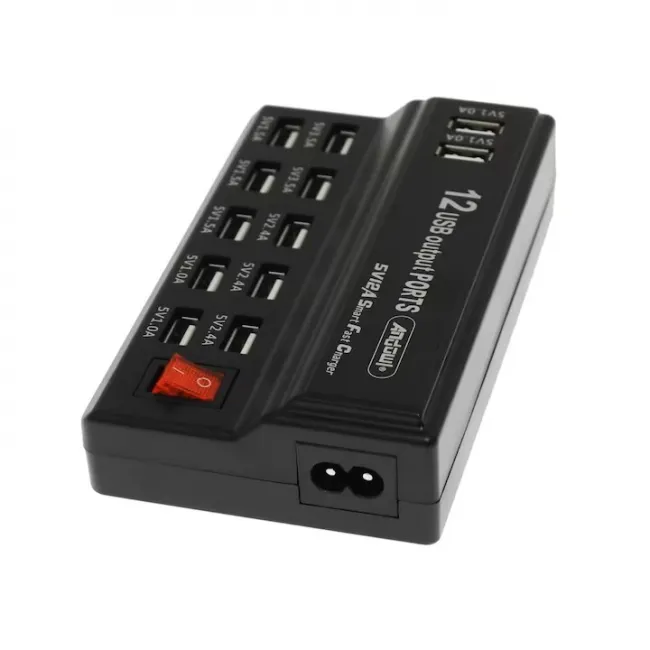 Statie de Incarcare 60W, cu 12 Porturi Smart USB, Fast Charging, Universal, Negru