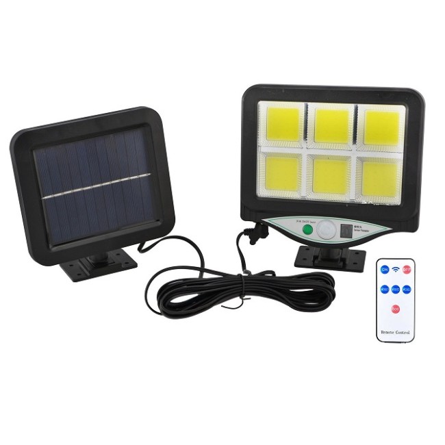 Lampa Solara de Exterior cu Senzor De Miscare, Telecomanda, Brate Reglabile, 6 Led COB, 128-6 COB Lampa Solara de Exterior cu Senzor De Miscare, Telecomanda, Brate Reglabile, 6 Led COB, 128-6 COB