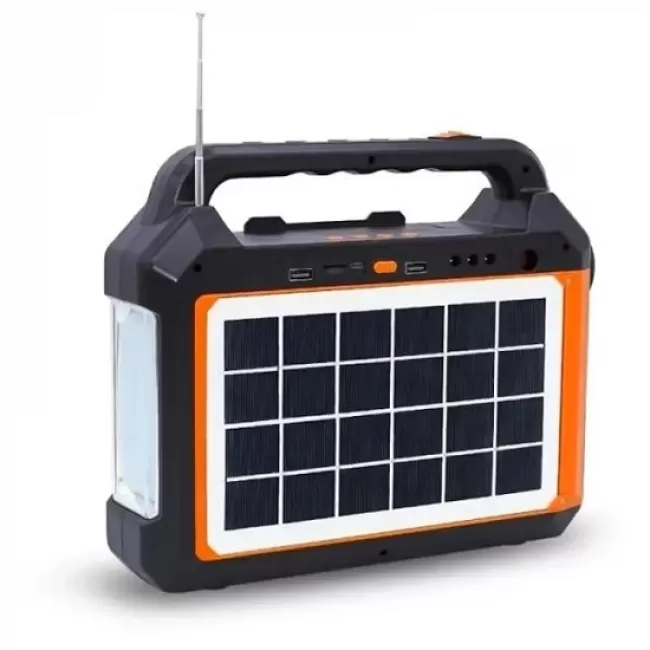 Kit cu Incarcare Solara Portabil, Bluetooth/FM/TF/USB, Baterie 2400mAh, Lanterna Led