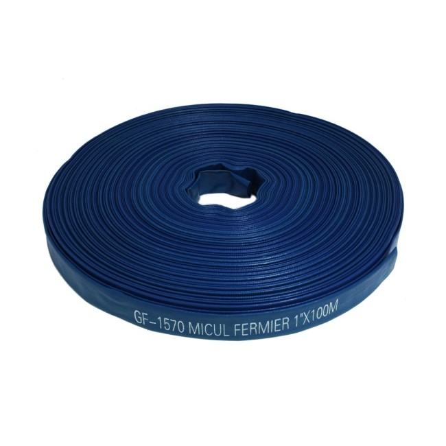 Furtun plat din PVC refulare pompa, 1 inchi, 100m, albastru, insertie panza, Micul Fermier, GF-1570