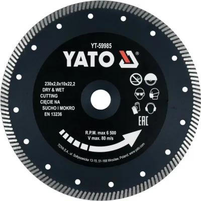 Disc Diamantat de Taiere Continuu, 230x22.2x2mm, Taiere Umeda si Uscata, Yato YT-59985 Disc Diamantat de Taiere Continuu, 230x22.2x2mm, Taiere Umeda si Uscata, Yato YT-59985