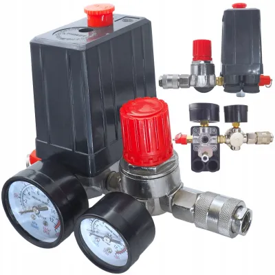 Kit presostat pentru compresor aer cu doua manometre 12 Bar 