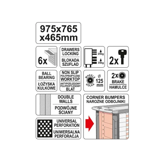 Dulap de Scule Yato 6 Sertare, Yato YT-55299