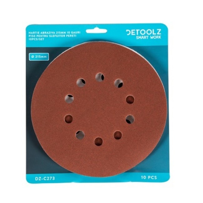 Set Hartie Abraziva Detoolz, DZ-C273, cu 10 Gauri, Granulatie P150, Diametru 215mm, 10 Bucati Set Hartie Abraziva Detoolz, DZ-C273, cu 10 Gauri, Granulatie P150, Diametru 215mm, 10 Bucati