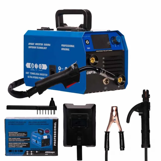 Aparat de sudura tip invertor, Ural CMP1697, sudura MIG/MMA/LIFT TIG , 495A, afisaj digital, 0.8-1.2mm, accesorii incluse, albastru