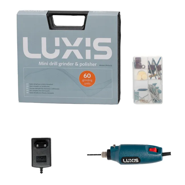 Trusa minifreza tip biax, de taiat, gaurit, polizat, Luxis PH1403, 60 accesorii,12000 RPM Trusa minifreza tip biax, de taiat, gaurit, polizat, Luxis PH1403, 60 accesorii,12000 RPM