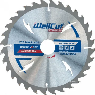 Disc cu Vidia pentru Lemn Diametru 190mm, Interior 30mm, 32 Dinti, WellCut WS32190 Disc cu Vidia pentru Lemn Diametru 190mm, Interior 30mm, 32 Dinti, WellCut WS32190