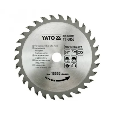 Disc cu Vidia pentru Lemn Diametru 140mm, Interior 16mm, 30 Dinti, YATO YT-6053 Disc cu Vidia pentru Lemn Diametru 140mm, Interior 16mm, 30 Dinti, YATO YT-6053