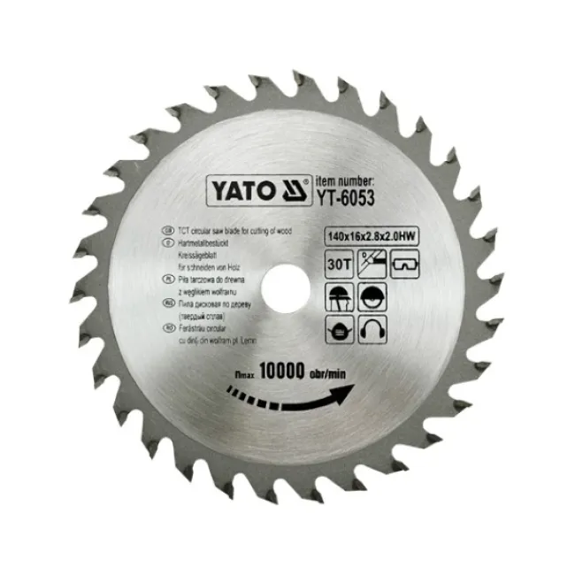 Disc cu Vidia pentru Lemn Diametru 140mm, Interior 16mm, 30 Dinti, YATO YT-6053