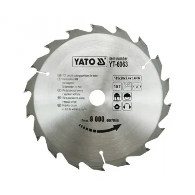 Disc cu Vidia pentru Lemn Diametru 185mm, Interior 20mm, 18 Dinti, YATO YT-6063 Disc cu Vidia pentru Lemn Diametru 185mm, Interior 20mm, 18 Dinti, YATO YT-6063