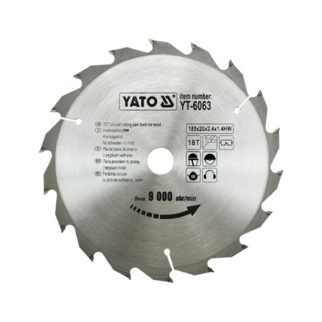 Disc cu Vidia pentru Lemn Diametru 185mm, Interior 20mm, 18 Dinti, YATO YT-6063