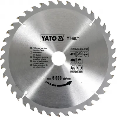 DISC CU VIDIA PENTRU LEMN YATO 250X30 MM, 40T DISC CU VIDIA PENTRU LEMN YATO 250X30 MM, 40T