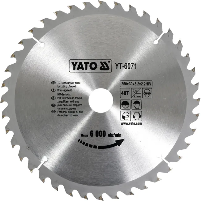 DISC CU VIDIA PENTRU LEMN YATO 250X30 MM, 40T