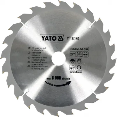 DISC CU VIDIA PENTRU LEMN YATO 250X30 MM, 24T DISC CU VIDIA PENTRU LEMN YATO 250X30 MM, 24T