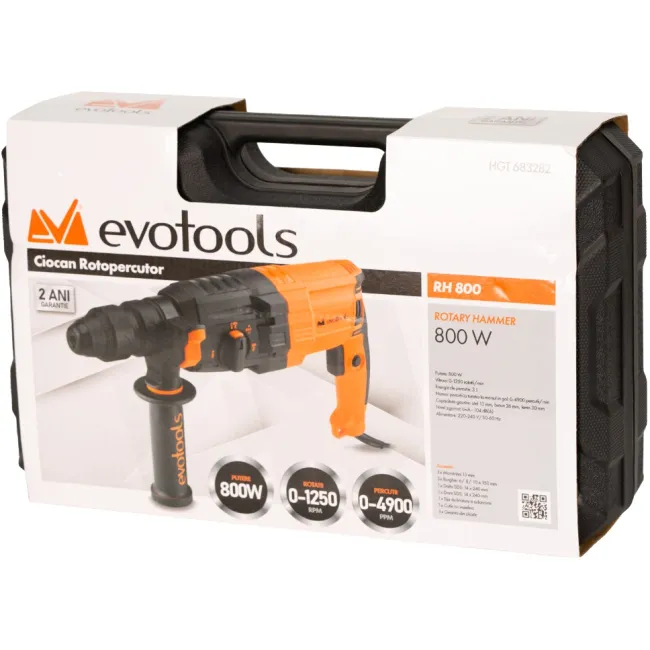 Ciocan rotopercutor Evotools RH 800, 850 W, 3 J, SDS-Plus Ciocan rotopercutor Evotools RH 800, 850 W, 3 J, SDS-Plus