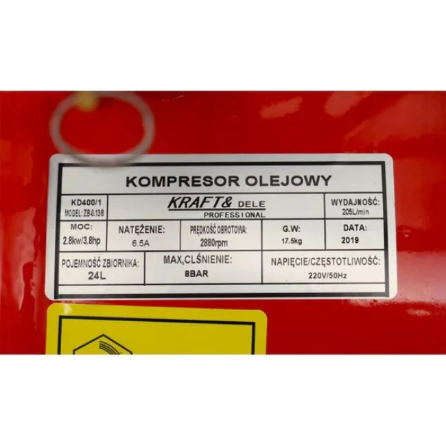 Compresor aer Kraft&Dele KD400, 24L, 3.8CP, 8Bar, 205/min, profesional