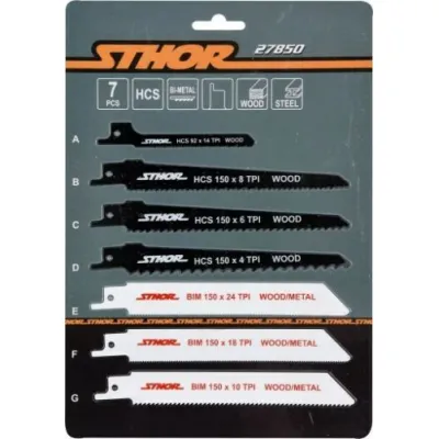 Set 7 Panze Fierastrau tip Sabie, Metal si Lemn, Lungimi Diferite, Sthor 27850 Set 7 Panze Fierastrau tip Sabie, Metal si Lemn, Lungimi Diferite, Sthor 27850