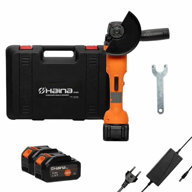 Polizor unghiular / Flex cu acumulator Haina J7965-8, 48 V, valiza transport, 2 baterii incluse, 125 MM, 10000 RPM
