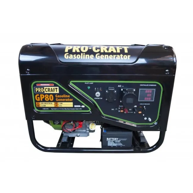 Generator de curent electric, monofazic, pe benzina, Procraft GP80, 4 Timpi, 7.5 kW, cu AVR