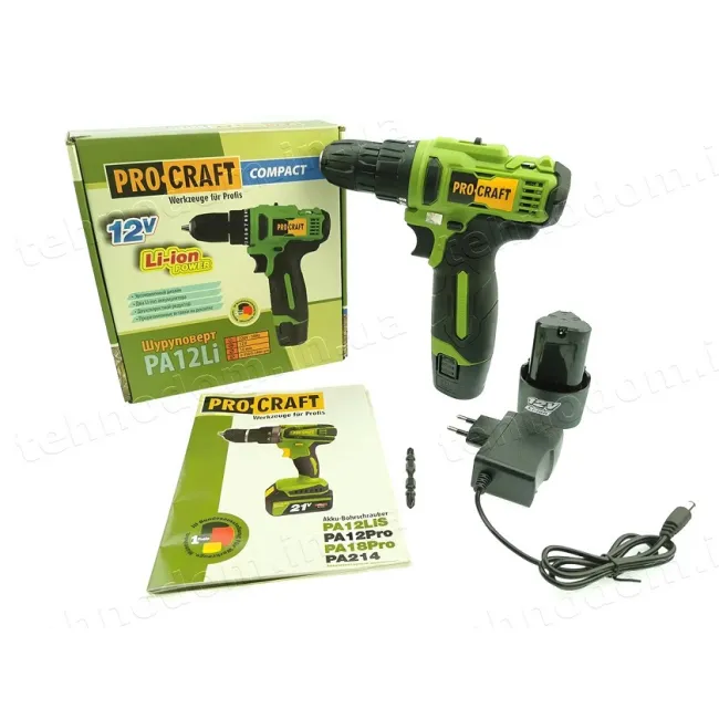 Masina de gaurit si insurubat, Procraft PA12Li Compact, cu 2 acumulatori, 12 V, 1.5 Ah, Li-Ion