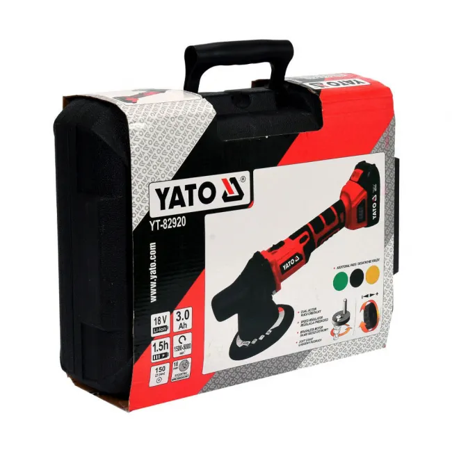 Masina de lustruit cu 1 acumulator, Yato YT-82920, Li-Ion, 18 V, 3 Ah, 150 mm, valiza plastic Masina de lustruit cu 1 acumulator, Yato YT-82920, Li-Ion, 18 V, 3 Ah, 150 mm, valiza plastic