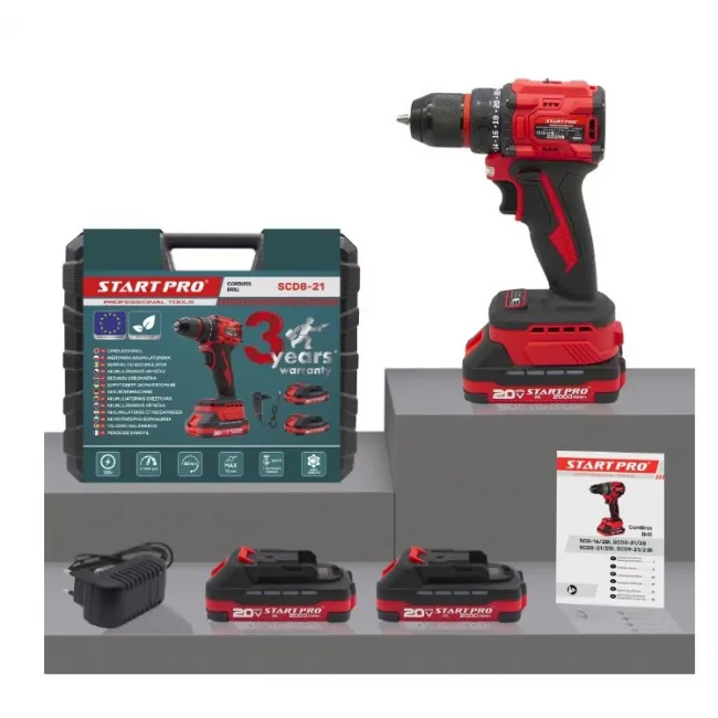 Masina de gaurit / insurubat, StartPro SCD8-21, cu 2 acumulatori, 20 V, 2.0 Ah, Li-Ion, valiza transport Masina de gaurit / insurubat, StartPro SCD8-21, cu 2 acumulatori, 20 V, 2.0 Ah, Li-Ion, valiza transport