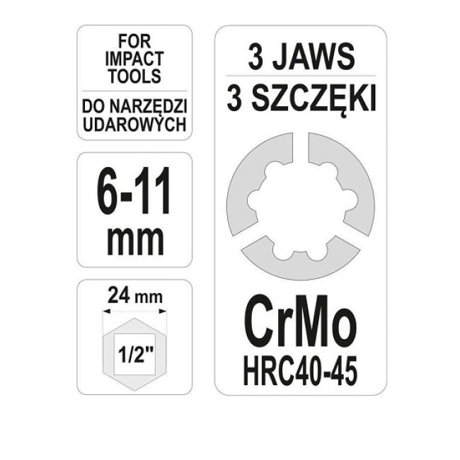 Cap Mandrina Scule Impact 1/2",6-11mm, Yato YT-06256