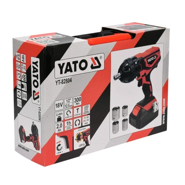 Masina de insurubat, cu impact, Yato YT-82804, 1 acumulator, 18 V, 2 Ah, Li-Ion, 300 Nm, valiza plastic, accesorii