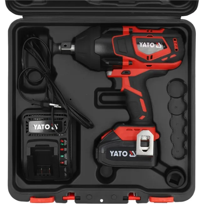 Masina de insurubat cu impact cu 1 acumulator, Yato YT-828075, Li-Ion, 18 V, 4 Ah, patrat 3/4 inch, 2000 Nm, valiza plastic