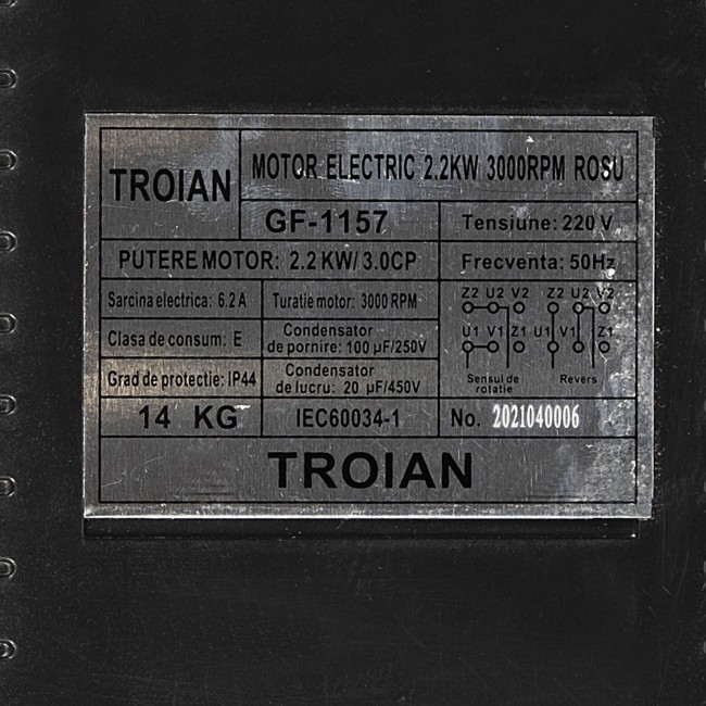 Motor electric monofazat, Troian, Micul Fermier GF-1157, 2.2 kW, 3000 RPM, carcasa fonta