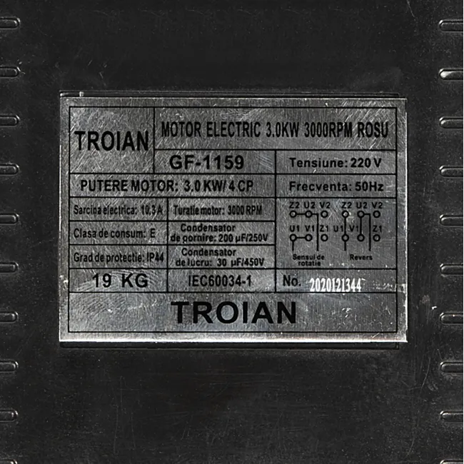 Motor electric monofazat, Troian GF-1159, 3 kW, 3000 RPM, carcasa fonta