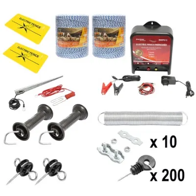 Kit complet gard electric 12/220V, 14 Joule lungime fir 2000m, 200 izolatori si placute avertizare Breckner Germany Kit complet gard electric 12/220V, 14 Joule lungime fir 2000m, 200 izolatori si placute avertizare Breckner Germany